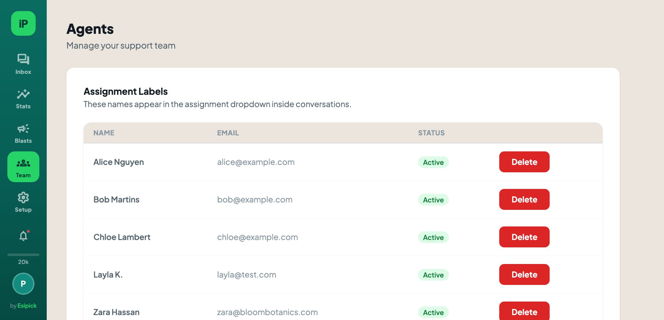 Replify team and agents page